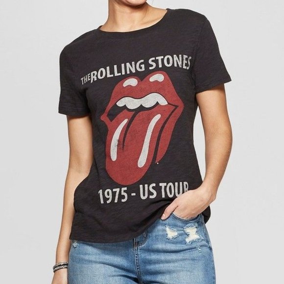Bravado Tops - Bravado Black Red Rolling Stones Short Sleeve Crew Neck Tongue Logo Graphic Tee